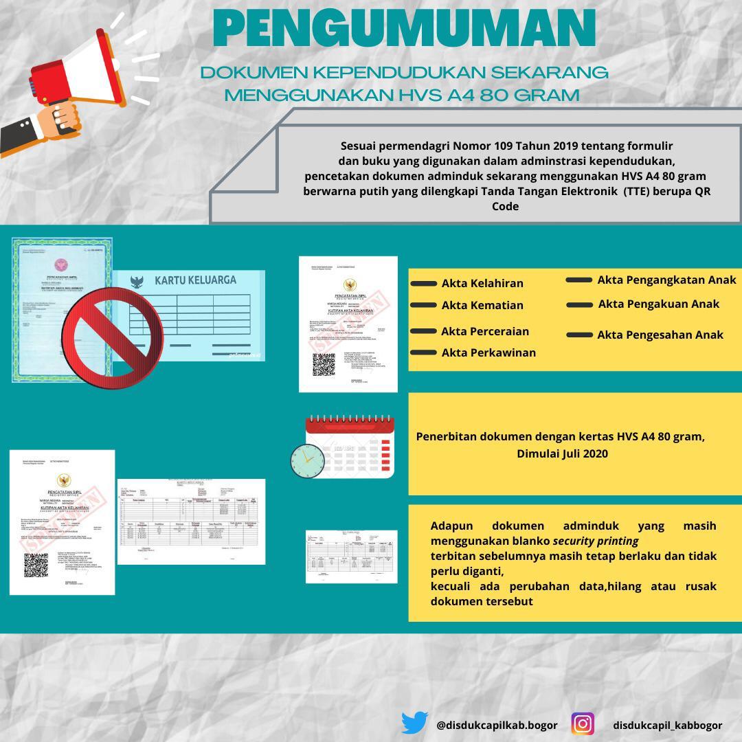 Mulai 1 Juli 2020 Dokumen Kependudukan Menggunakan HVS A4 80 Gram